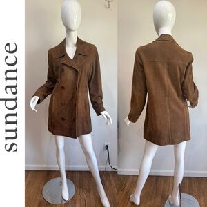 Vintage Sundance Suede Double Breasted Car Coat Weathered Distressed Broken In